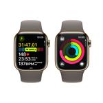 Apple Watch Series 9 41 mm Cellular Zlaté z nehrdzavejúcej ocele s hlineno-sivým športovým remienkom - S/M