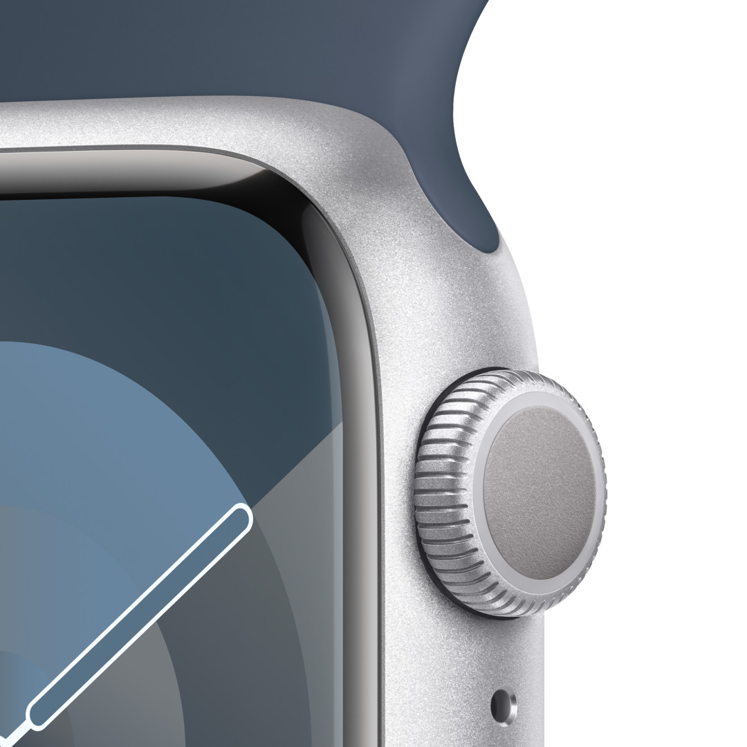 Apple Watch Series 9 41 mm strieborné hliníkové s ľadovo modrým športovým remienkom - S/M