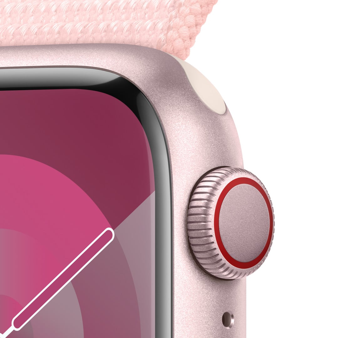 Apple Watch Series 9 41mm Cellular Růžový hliník se světle růžovým provlékacím sportovním řemínkem