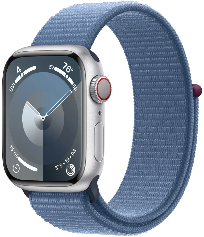 Apple Watch Series 9 41mm Cellular Stříbrný hliník s ledově modrým provlékacím sportovním řemínkem