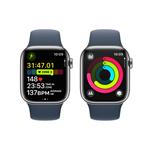 Apple Watch Series 9 41mm Cellular Stříbrný nerez s ledově modrým sportovním řemínkem - M/L