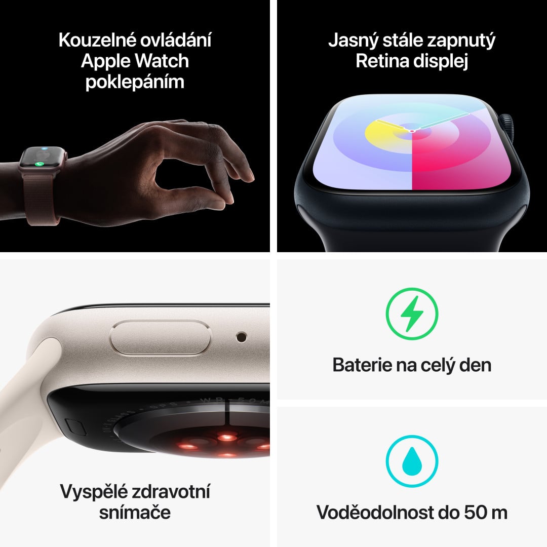 Apple Watch Series 9 41mm Hvězdně bílý hliník s hvězdně bílým provlékacím sportovním řemínkem