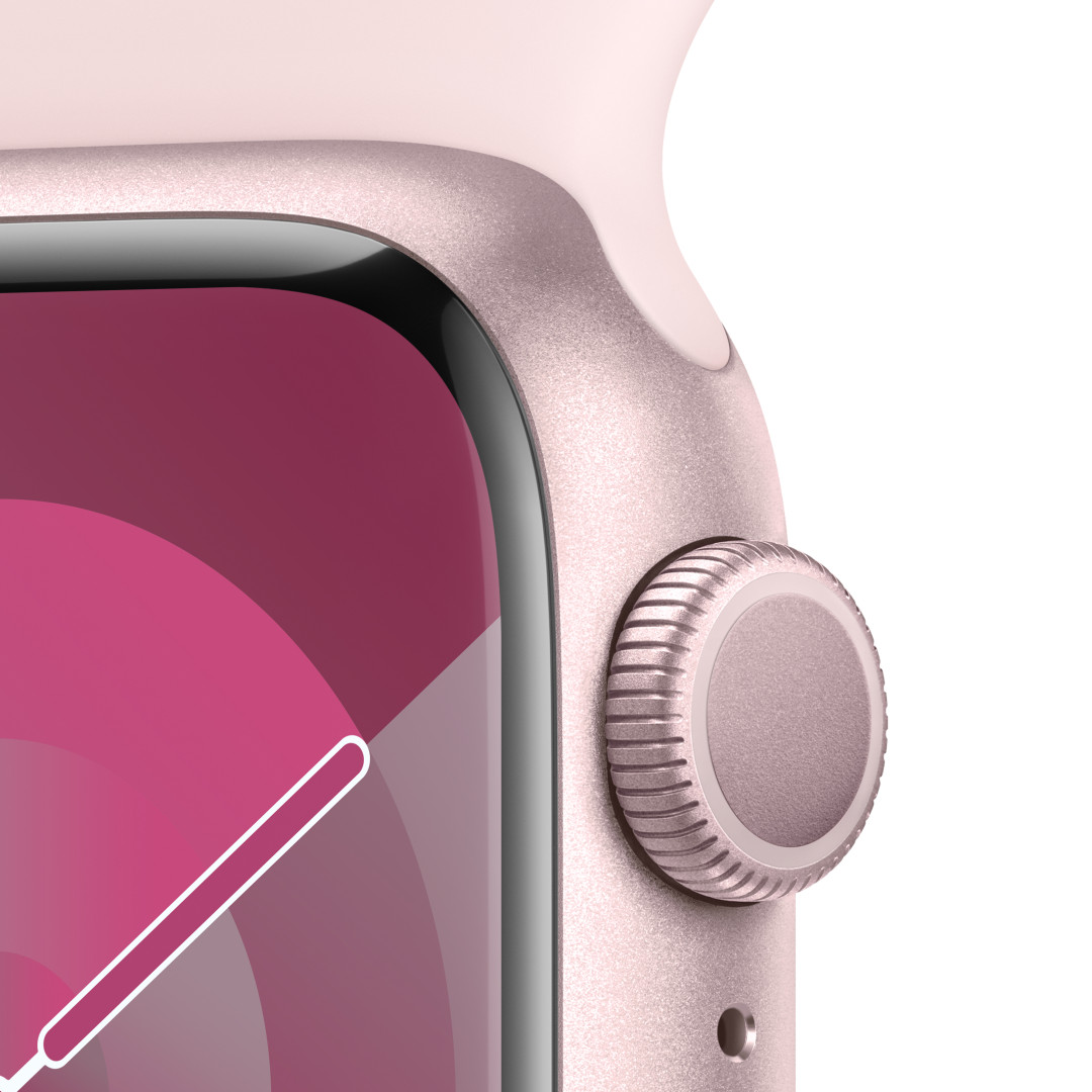 Apple Watch Series 9 41mm Růžový hliník se světle růžovým sportovním řemínkem - S/M