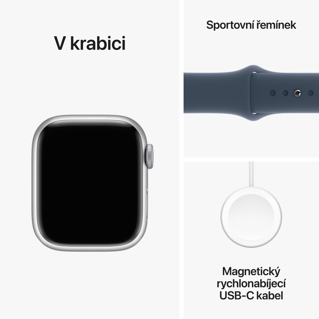 Apple Watch Series 9 41mm Stříbrný hliník s ledově modrým sportovním řemínkem -M/L