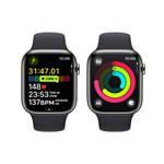 Apple Watch Series 9 45 mm Cellular Grafitovo sivá nehrdzavejúca oceľ s tmavým atramentovým športovým remienkom - S/M