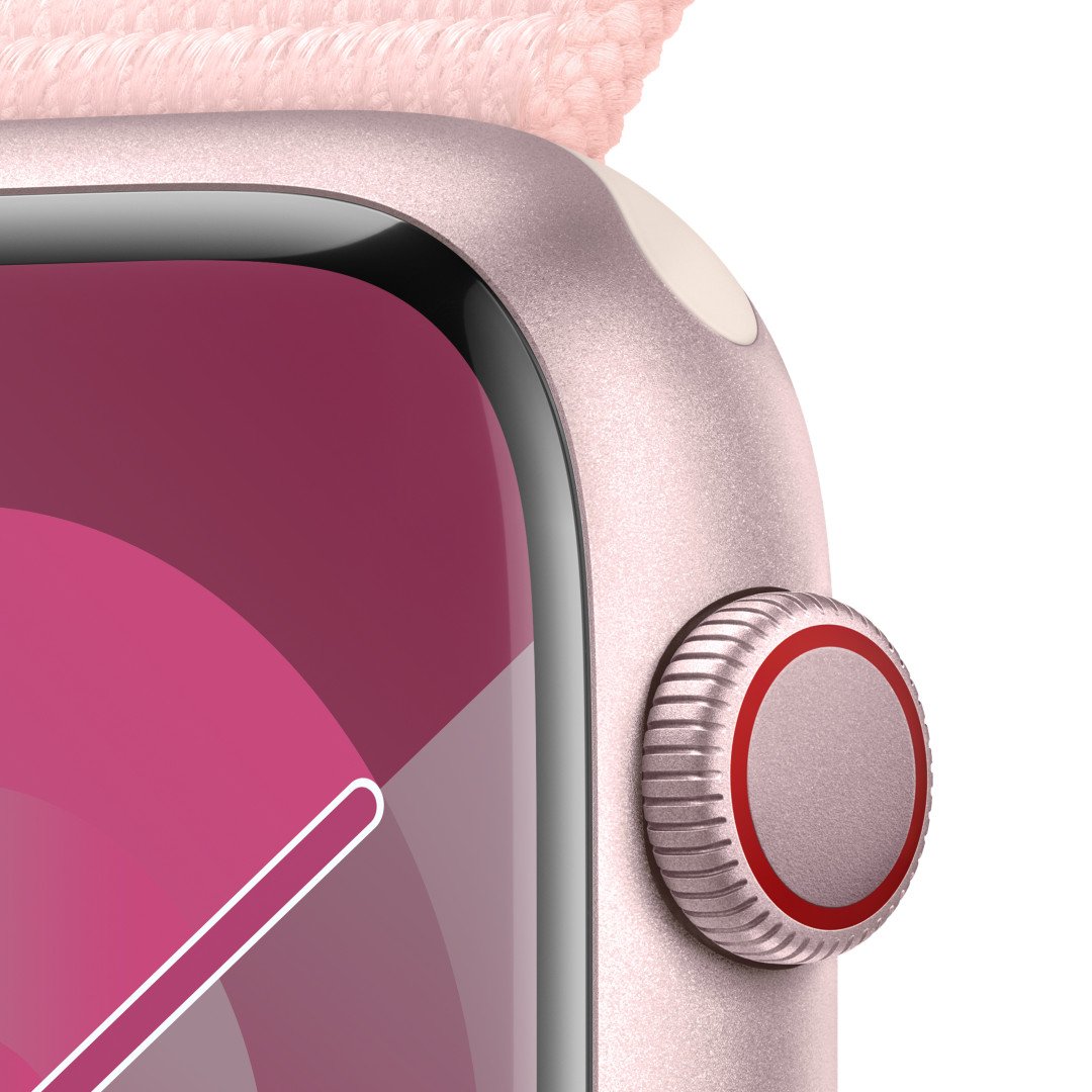 Apple Watch Series 9 45 mm Cellular Pink Aluminium so svetloružovým športovým remienkom