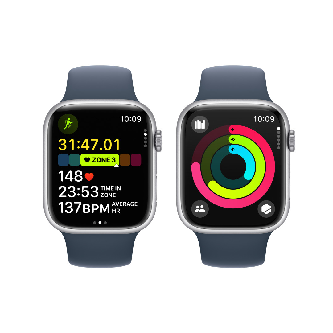 Apple Watch Series 9 45 mm Cellular Silver Aluminium s ľadovo modrým športovým remienkom - S/M