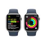 Apple Watch Series 9 45 mm Cellular Silver z nehrdzavejúcej ocele s ľadovo modrým športovým remienkom - M/L