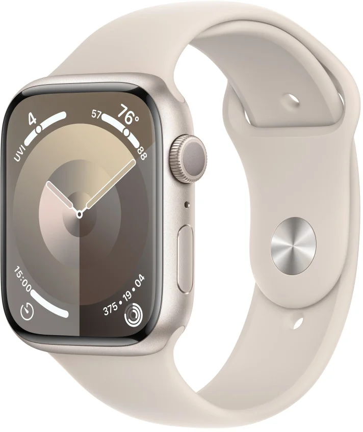 Apple Watch Series 9 45 mm Hviezdne biely hliník s hviezdne bielym športovým remienkom - S/M