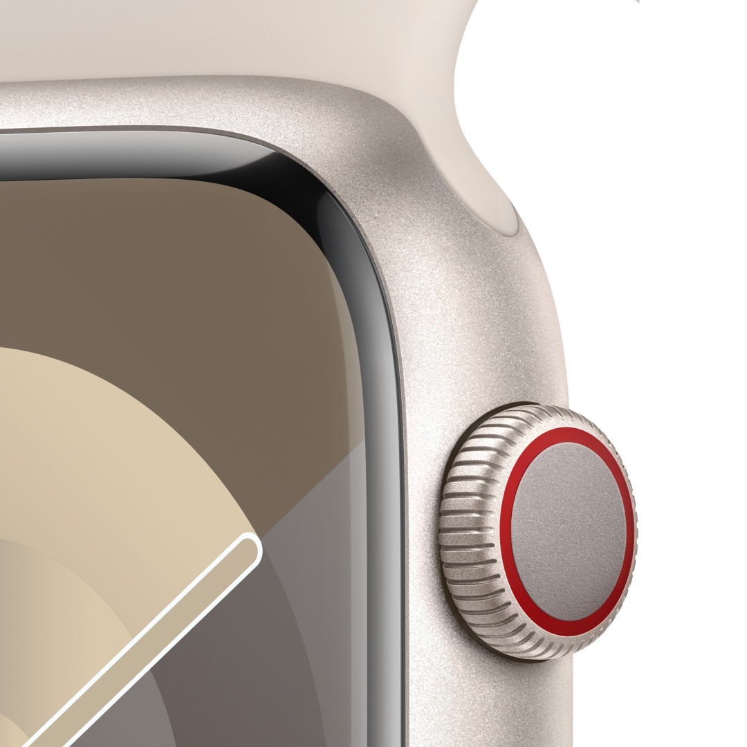 Apple Watch Series 9 45mm Cellular Hvězdně bílý hliník s hvězdně bílým sportovním řemínkem - S/M