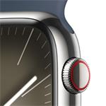 Apple Watch Series 9 45mm Cellular Stříbrný nerez s ledově modrým sportovním řemínkem - M/L