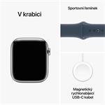 Apple Watch Series 9 45mm Cellular Stříbrný nerez s ledově modrým sportovním řemínkem - M/L