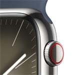 Apple Watch Series 9 45mm Cellular Stříbrný nerez s ledově modrým sportovním řemínkem - S/M