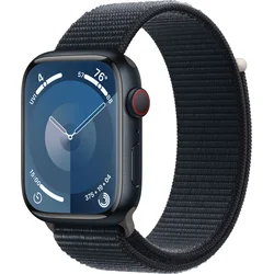 Apple Watch Series 9 45mm Cellular Temně inkoustový hliník s temně inkoustovým provlékacím sportovním řemínkem