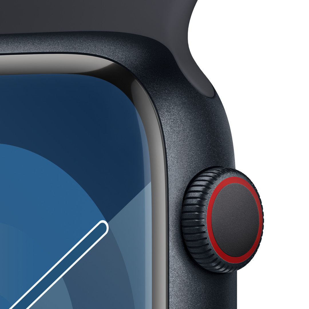 Apple Watch Series 9 45mm Cellular Temně inkoustový hliník s temně inkoustovým sportovním řemínkem -S/M