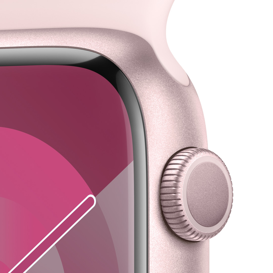 Apple Watch Series 9 45mm Růžový hliník se světle růžovým sportovním řemínkem - M/L