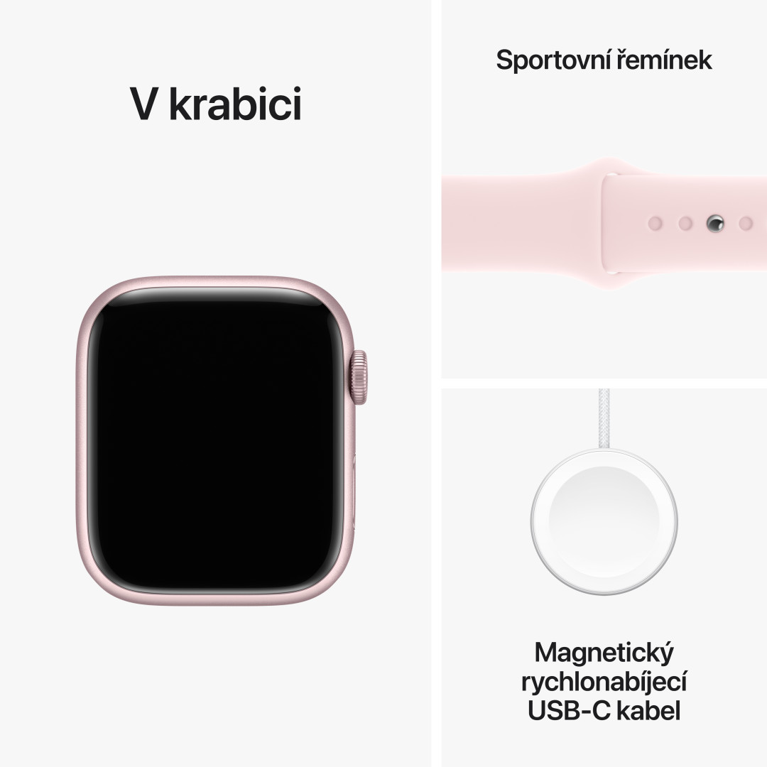 Apple Watch Series 9 45mm Růžový hliník se světle růžovým sportovním řemínkem - M/L