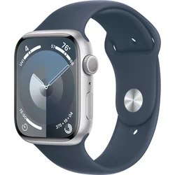 Apple Watch Series 9 45mm Stříbrný hliník s ledově modrým sportovním řemínkem - M/L