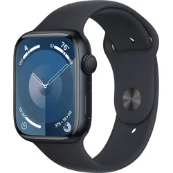 Apple Watch Series 9 45mm Temně inkoustový hliník s temně inkoustovým sportovním řemínkem - S/M