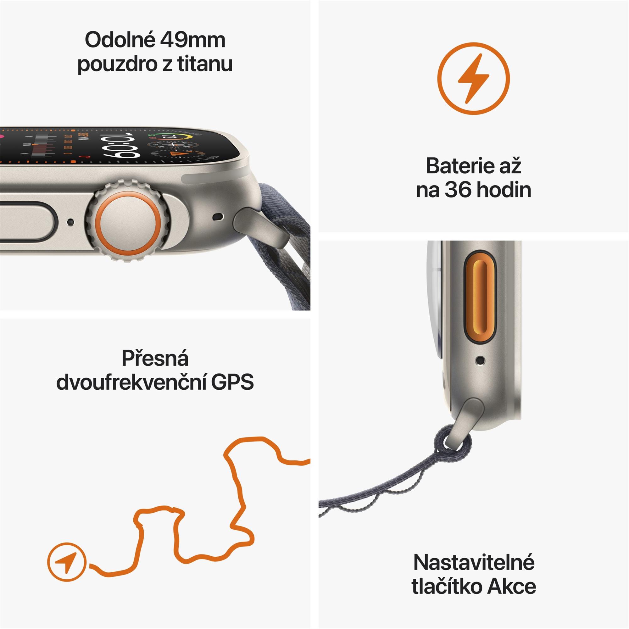 Apple Watch Ultra 2 49mm titanové pouzdro s černo-modrým trailovým tahem - S/M