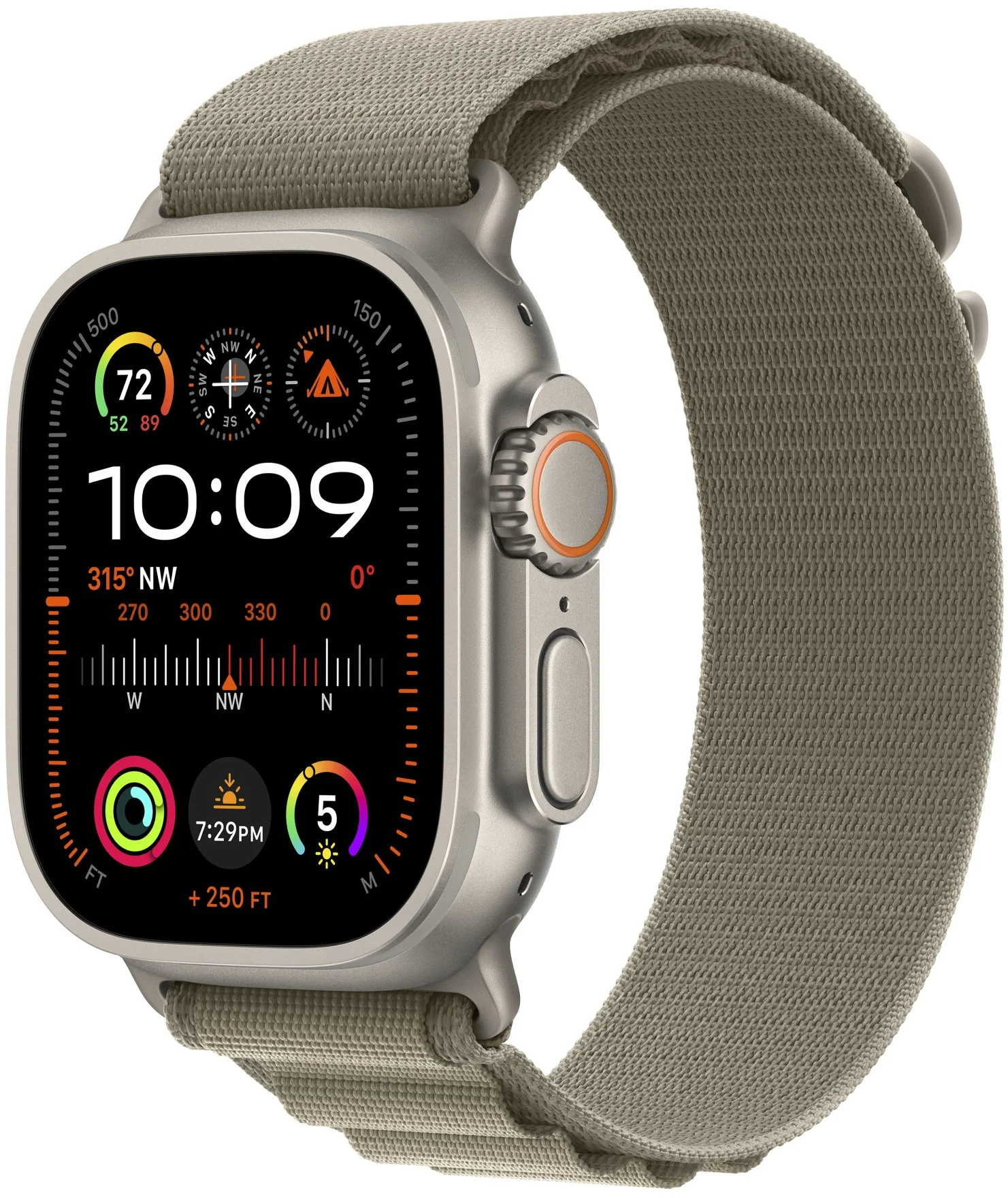 Apple Watch Ultra 2 49mm titanové pouzdro s olivovým alpským tahem - Medium