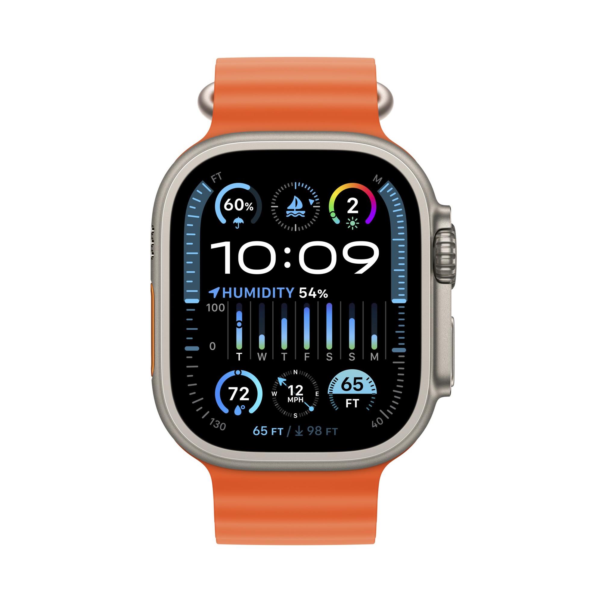 Apple Watch Ultra 2 49mm titanové pouzdro s oranžovým oceánským řemínkem