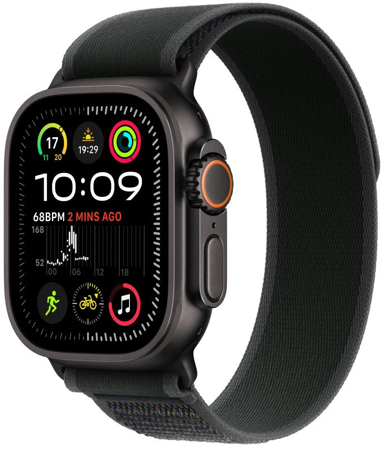 Apple Watch Ultra 2 GPS + Cellular 49 mm čierne titánové puzdro s čiernou slučkou Trail Loop - M/L (MX4V3CS/A)