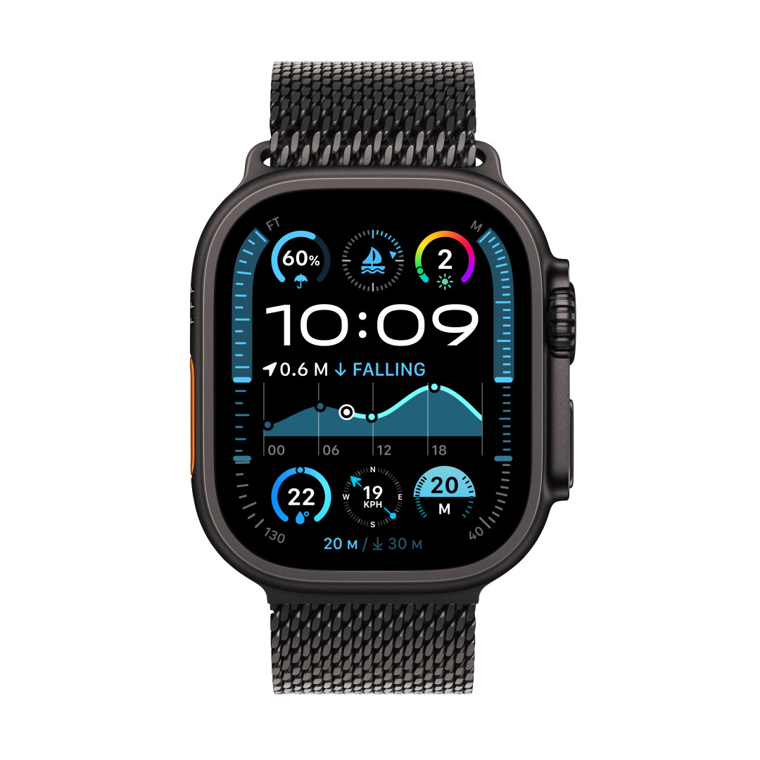 Apple Watch Ultra 2 GPS + Cellular 49 mm čierne titánové puzdro s čiernou titánovou milánskou slučkou - L (MX5V3CS/A)