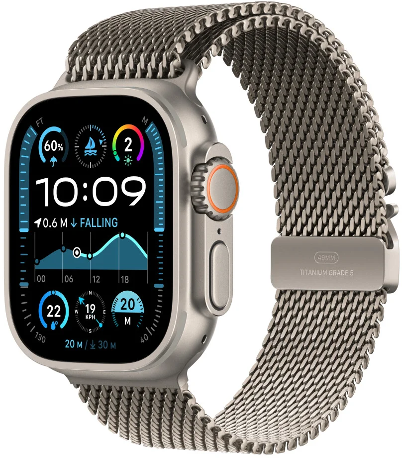 Apple Watch Ultra 2 GPS + Cellular 49 mm puzdro z prírodného titánu s milánskou slučkou z prírodného titánu - S (MX4M3CS/A)