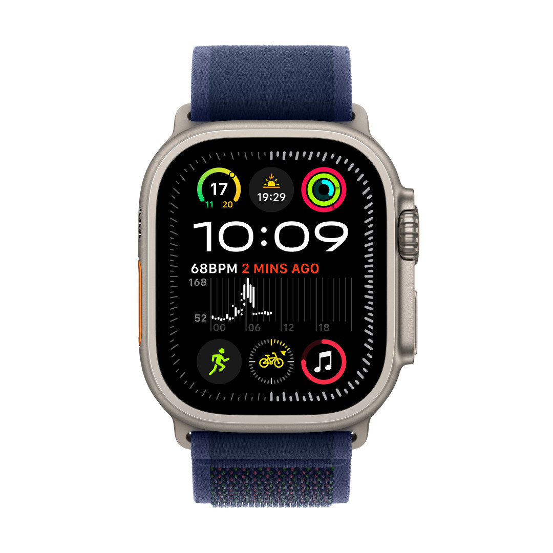 Apple Watch Ultra 2 GPS + Cellular 49mm Natural Titanium Case with Blue Trail Loop - S/M (MX4J3CS/A)