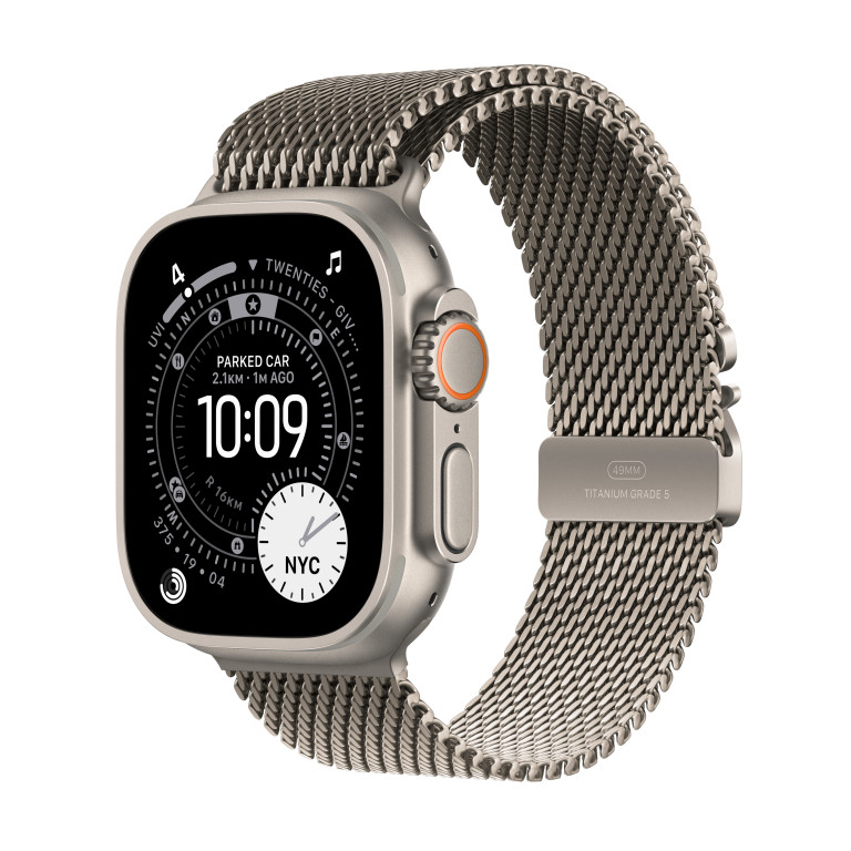 Apple Watch Ultra 3 49 mm, Titán s prírodným titánovým milánskym ťahom - L