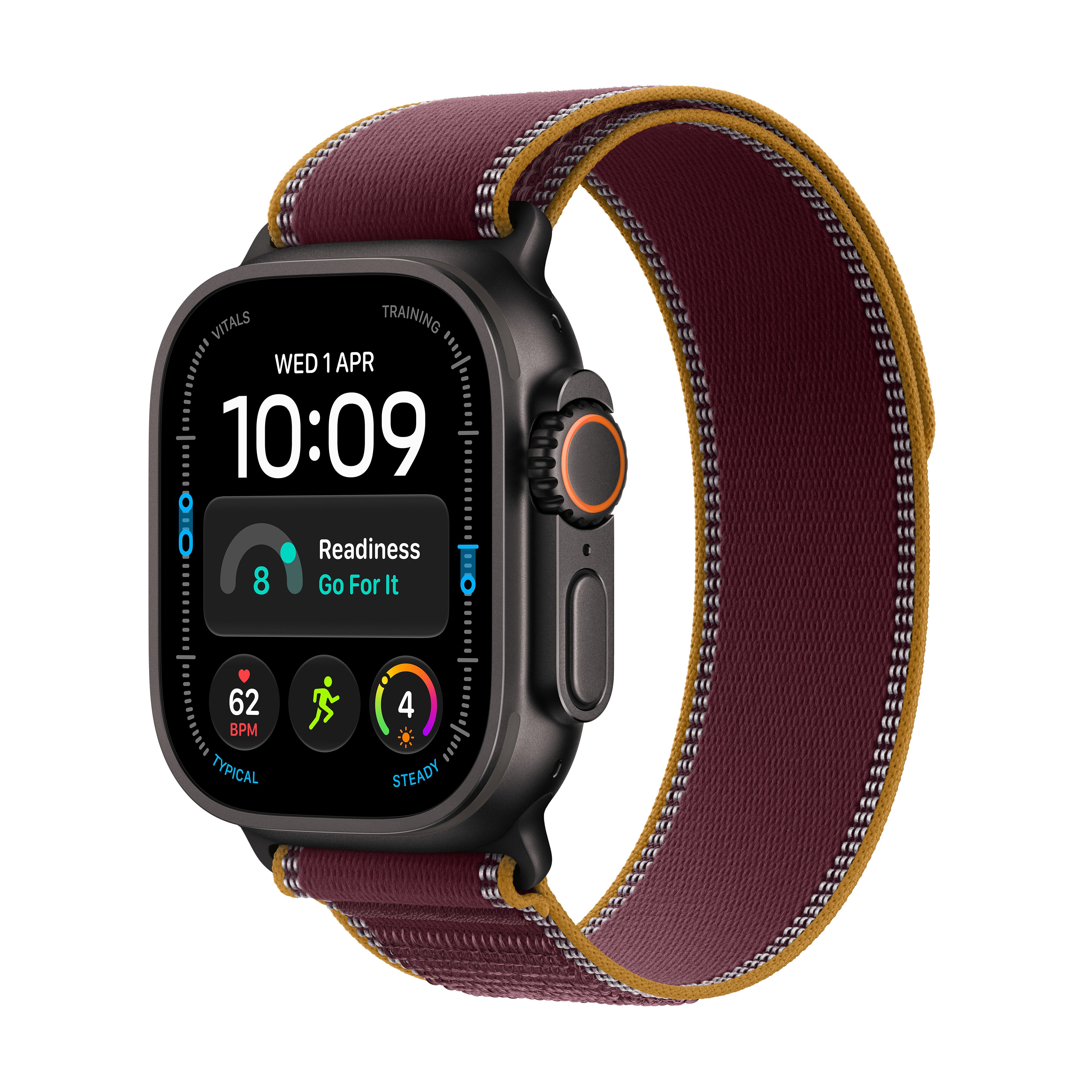 Apple Watch Ultra 4 GPS + Cellular 49mm Black Titanium Case with Burgundy Trail Loop - M/L