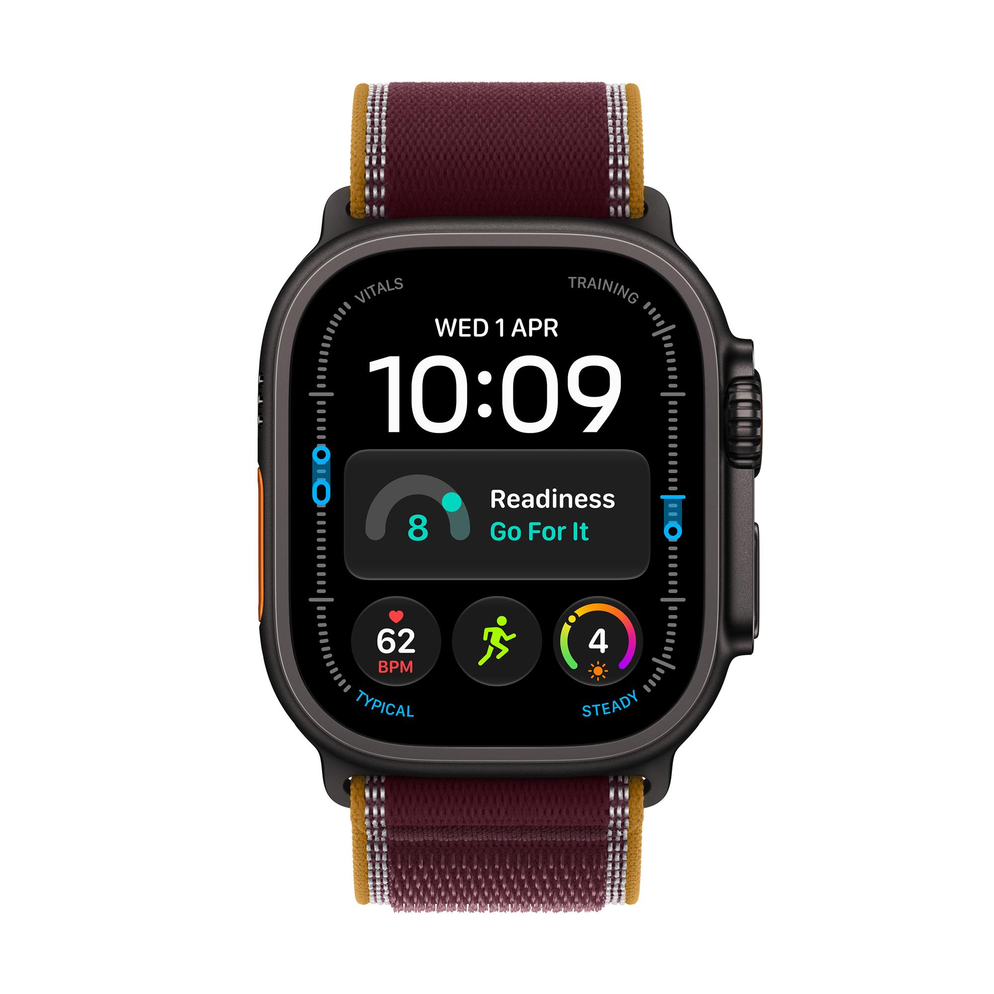 Apple Watch Ultra 4 GPS + Cellular 49mm Black Titanium Case with Burgundy Trail Loop - S/M