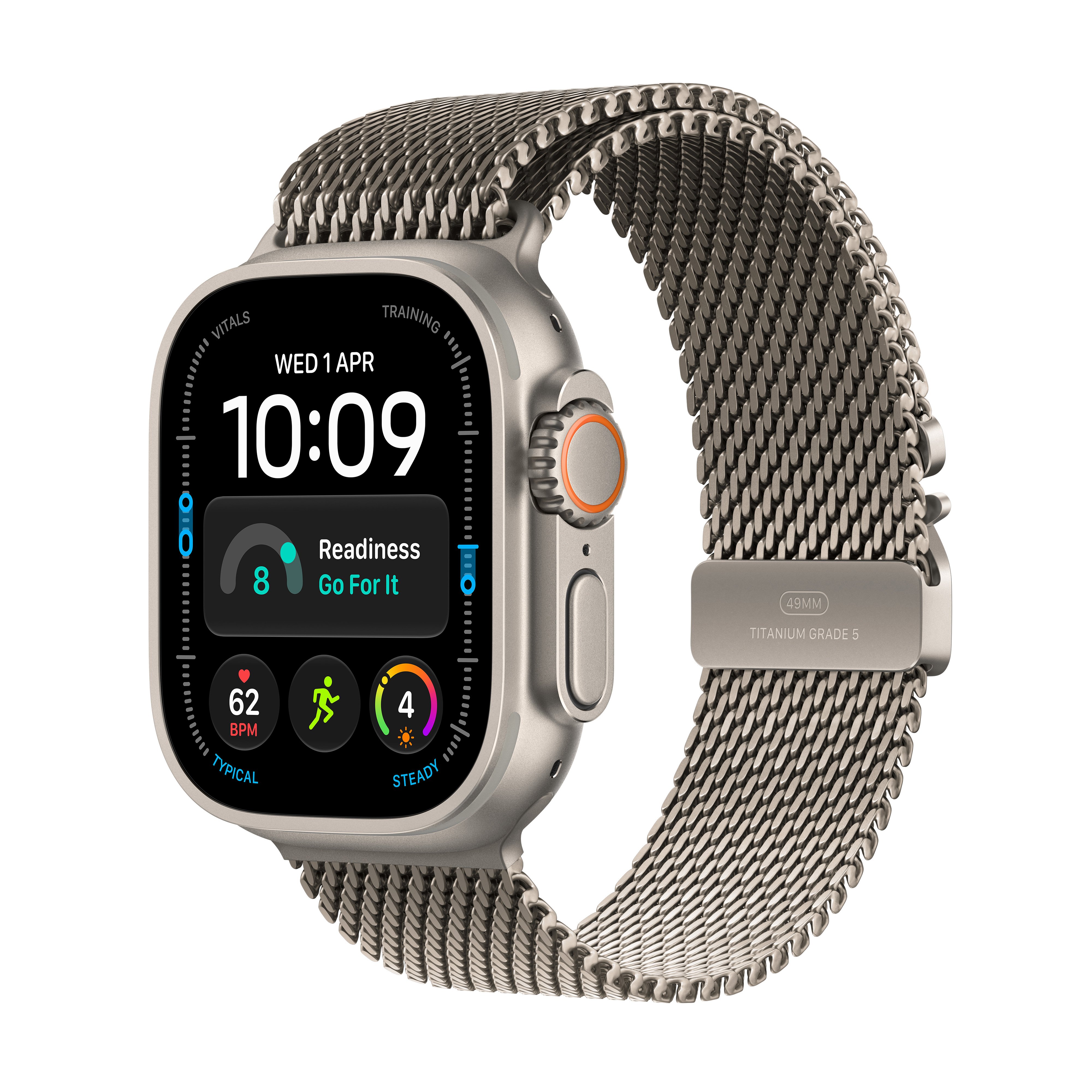 Apple Watch Ultra 4 GPS + Cellular 49mm Natural Titanium Case with Natural Titanium Milanese Loop - L