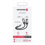 Audio adaptér Swissten Lightning 2× Lightning, čierny