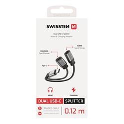 Audio adaptér Swissten USB-C 2× USB-C, čierny