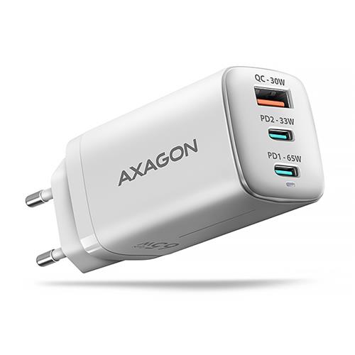 AXAGON ACU-DPQ65W, sieťová nabíjačka GaN 65 W, 3x port (USB-A + dvojitý USB-C), PD3.0/QC4+/PPS/Apple