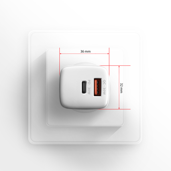 AXAGON ACU-PQ30W, napájacia nabíjačka 30 W, 2x port (USB-A + USB-C), PD3.0/PPS/QC4+/SFC/AFC/Apple, biela