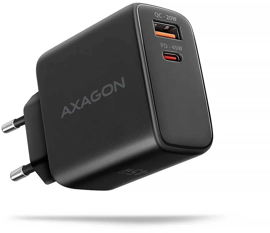 AXAGON ACU-PQ45 GaN sieťová nabíjačka 45 W, 2x port (USB-A + USB-C), PD3.0/PPS/QC4+/SFC 2.0/AFC/Apple