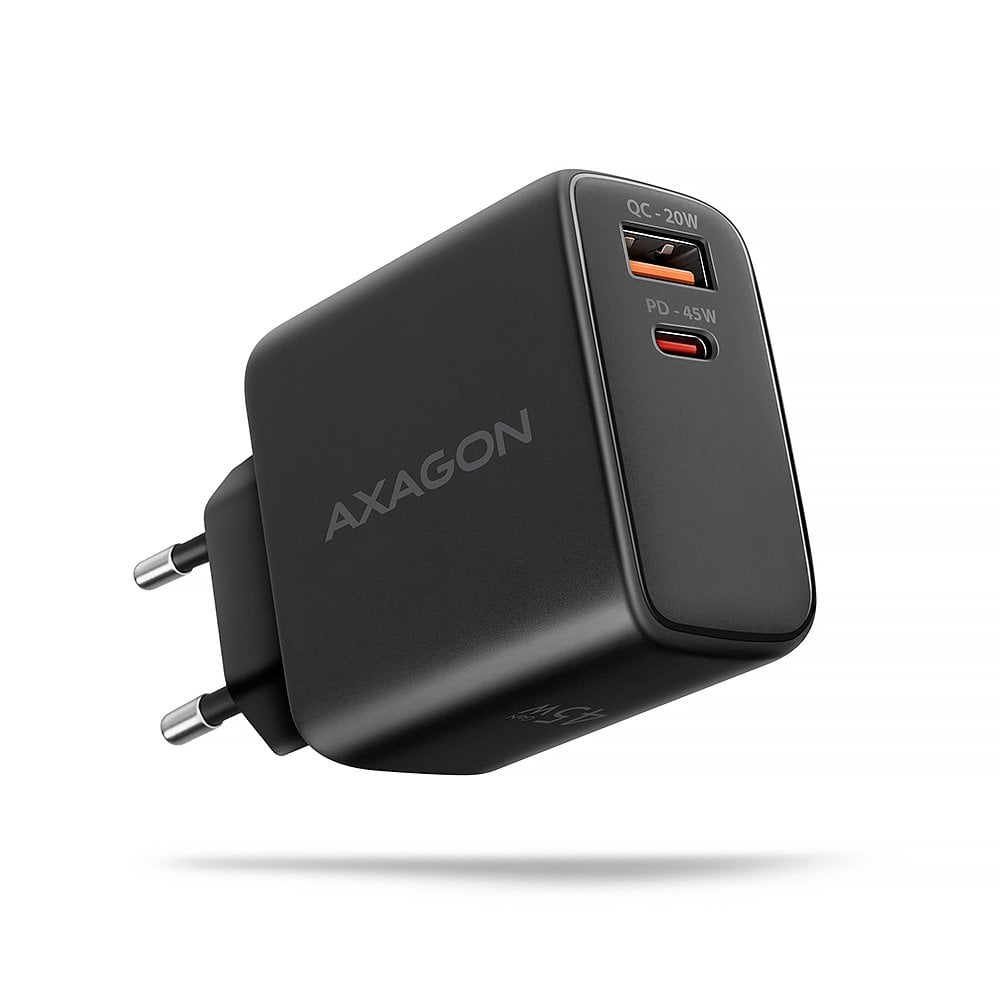 AXAGON ACU-PQ45 GaN sieťová nabíjačka 45 W, 2x port (USB-A + USB-C), PD3.0/PPS/QC4+/SFC 2.0/AFC/Apple