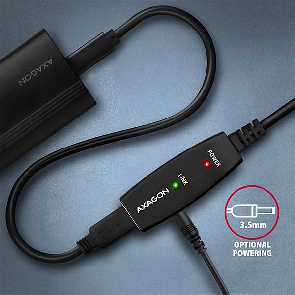 AXAGON ADR-220, USB 2.0 A-M -> A-F aktivní repeater kabel, 20m