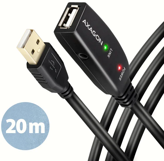 AXAGON ADR-220, USB 2.0 A-M -> A-F aktivní repeater kabel, 20m