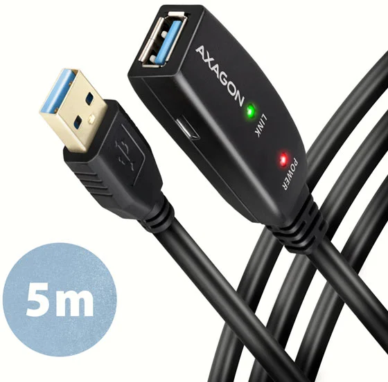 AXAGON ADR-305, USB 3.2 Gen 1 A-M -> A-F aktívny predlžovací / opakovací kábel, 5 m