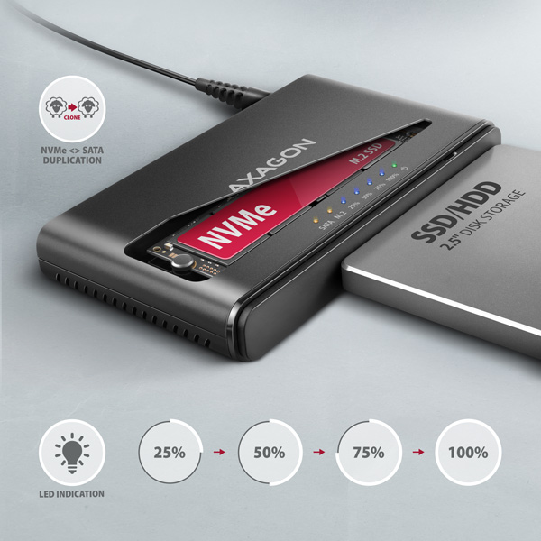 AXAGON ADSA-CC USB-C 10Gbps adaptér pro M.2 NVMe + SATA