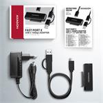 AXAGON ADSA-FPX, adaptér USB-C 10Gb/s - SATA 6G, 2,5"/3,5" SSD/HDD FAST PORT X, vrátane. Napájací zdroj AC