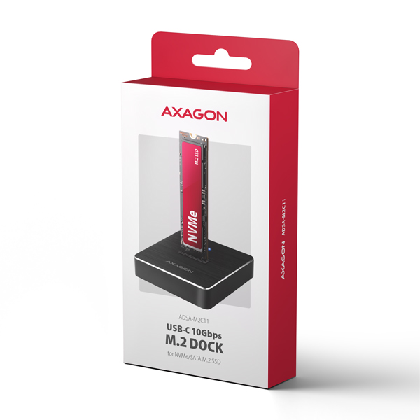 AXAGON ADSA-M2C11, USB-C 10Gbps dokovací stanice pro 1× M.2 NVMe/SATA SSD