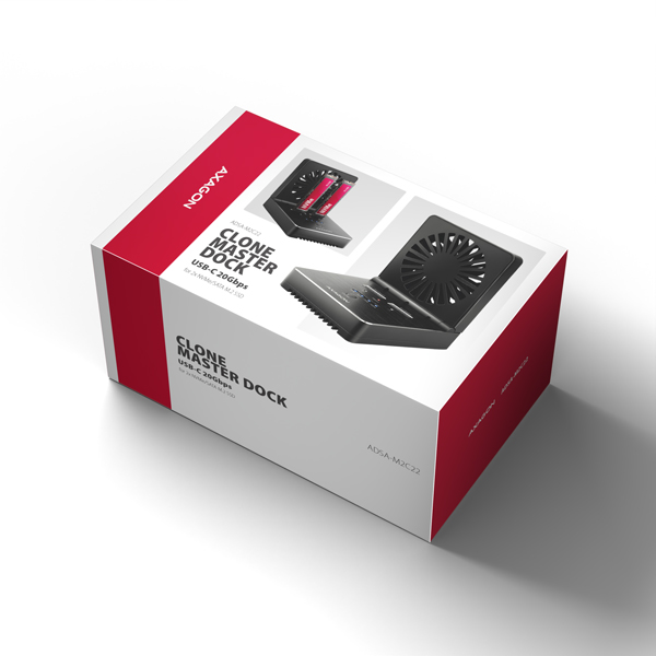AXAGON ADSA-M2C22, dokovacia stanica USB-C s rýchlosťou 20 Gbps pre 2× SSD M.2 NVMe/SATA s funkciou klonovania