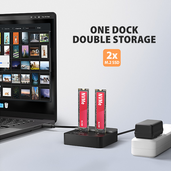 AXAGON ADSA-M2C22L, dokovacia stanica USB-C s rýchlosťou 20 Gb/s pre 2× SSD M.2 NVMe s funkciou klonovania