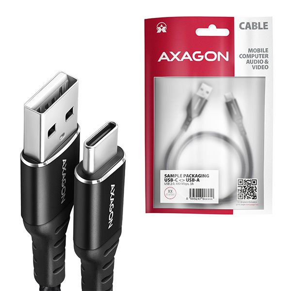AXAGON BUCM-AM10AB, HQ kabel USB-C <-> USB-A, 1m, USB 2.0