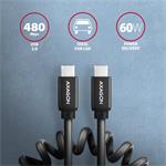 AXAGON BUCM-CM20TB, TWISTER kábel USB-C <-> USB-C, 1,1 m, USB 2.0, PD 60W 3A, ALU, tpe, čierny